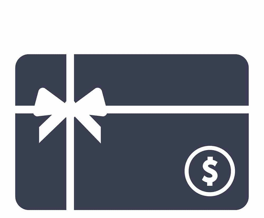 Image shows a graphic illustrating a gift card with a bow